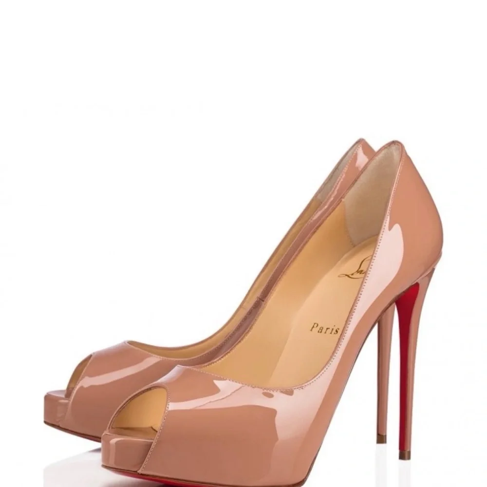 Christian Louboutin Blush Patent Peep Toe Heels Red Bottom Size 41.5 - Picture 2 of 9